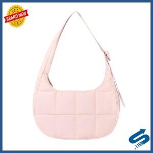Small Puffer Crescent Shoulder Bag, Waterproof Nylon Quilted Purse